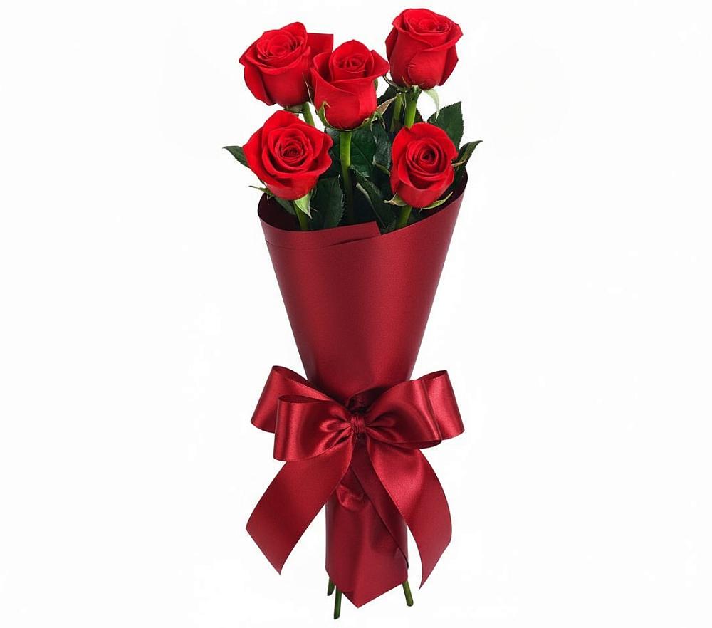 Букет 5 Красных роз Эдлесс Лав в Томари