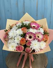 Букет цветов из:  Розы, Герберы и Хризантемы в Томари