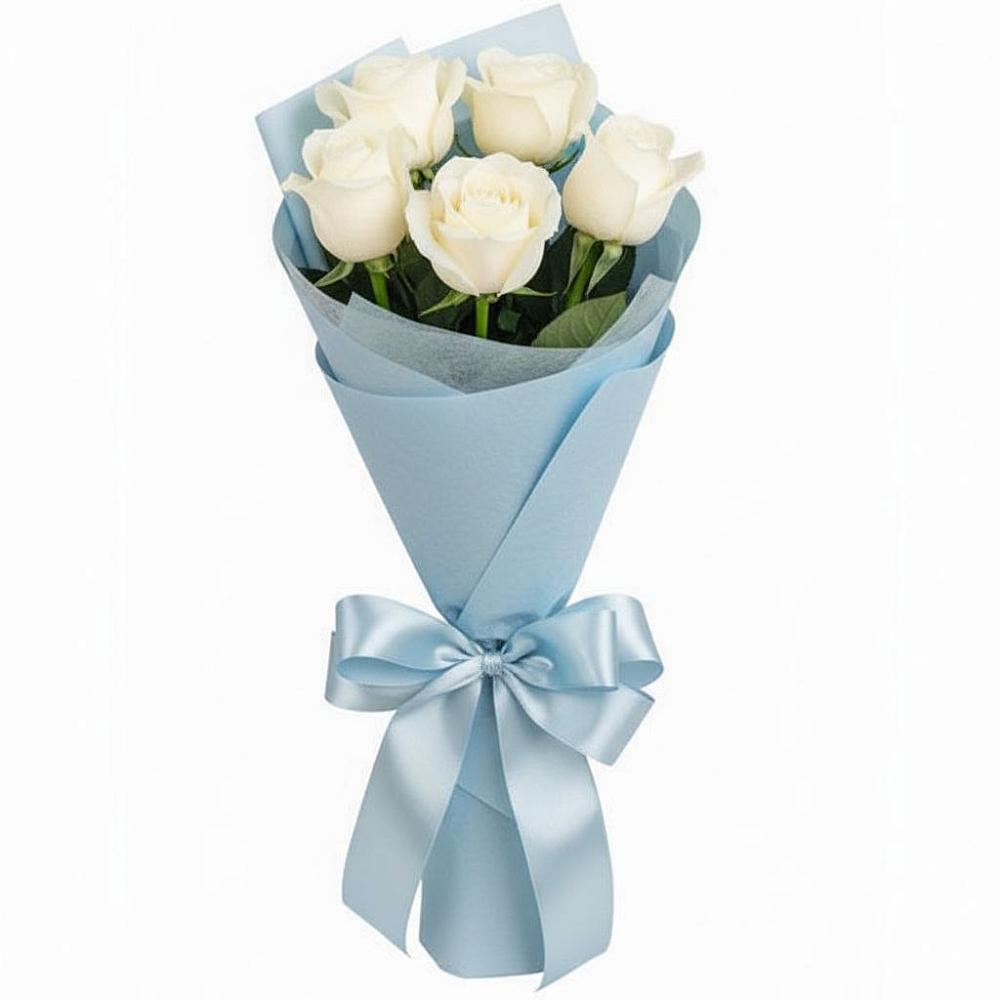 Букет 5 Белых роз Проуд в Томари