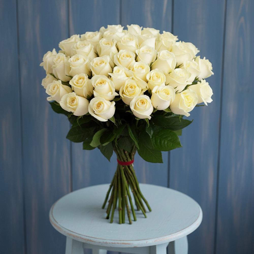 Букет 51 Белая роза Эдлесс Лав в Томари