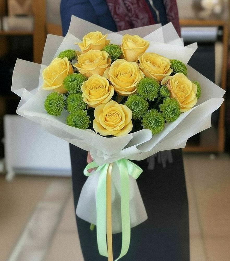 Букет цветов из: Хризантемы и Розы в Томари