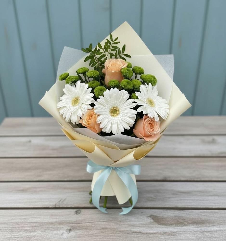 Букет цветов из: Герберы, Розы и Хризантемы в Томари