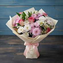 Букет цветов из:  Хризантемы, Альстромерии и Розы в Томари