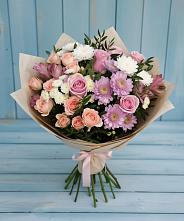 Букет цветов из:  Хризантемы, Розы и Альстромерии в Томари