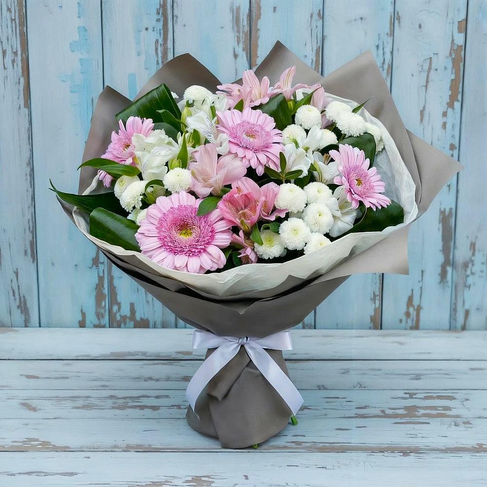 Букет цветов из: Герберы, Альстромерии и Хризантемы в Томари