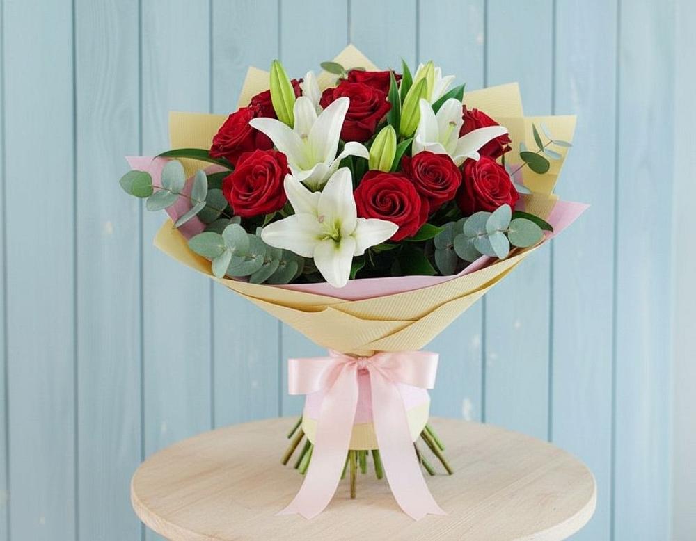 Букет цветов из: Лилии и Розы в Томари